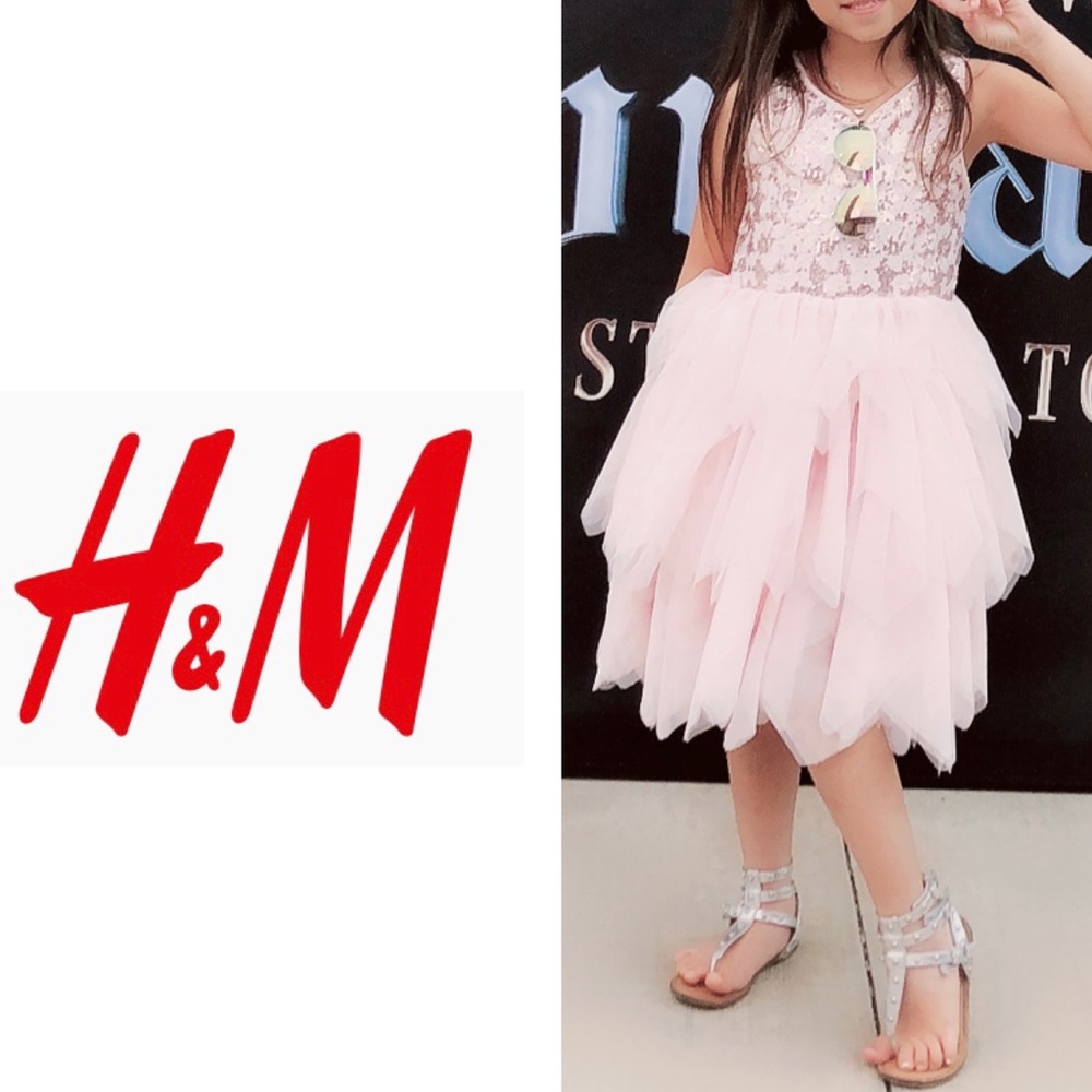 👗H&M Girls Sequin Fabulous Pink Dress Size 7-8Y👗